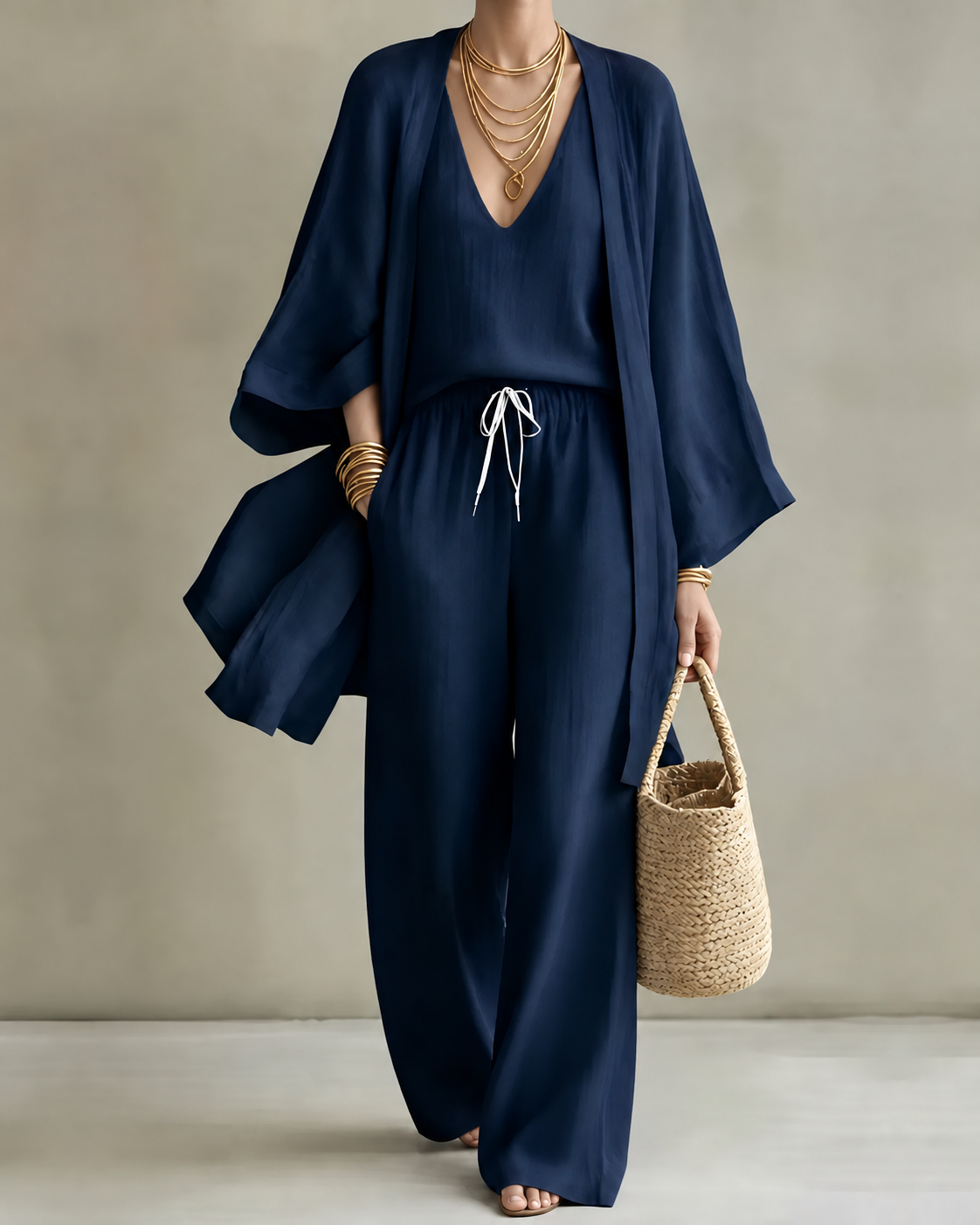 Beatriz™ | Conjunto de Tres Piezas Efecto Lino