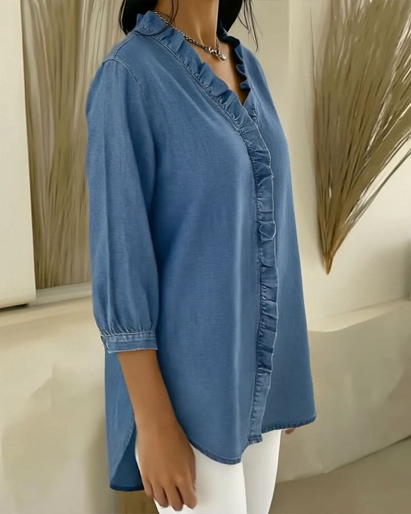 Blusa Celeste con Volantes
