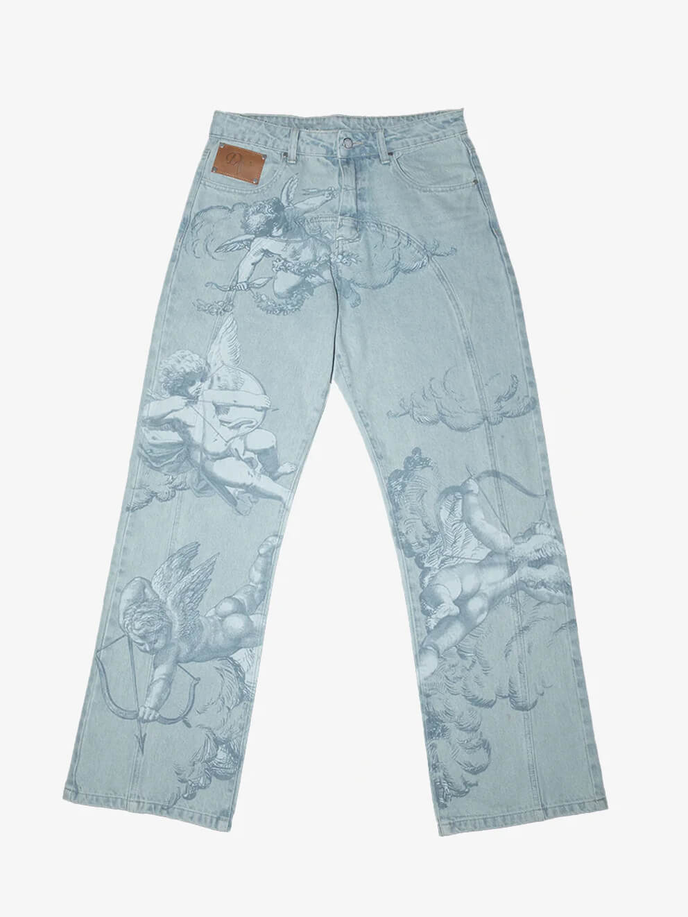 Vaqueros Azul Lavado con Estampado de Cupidos