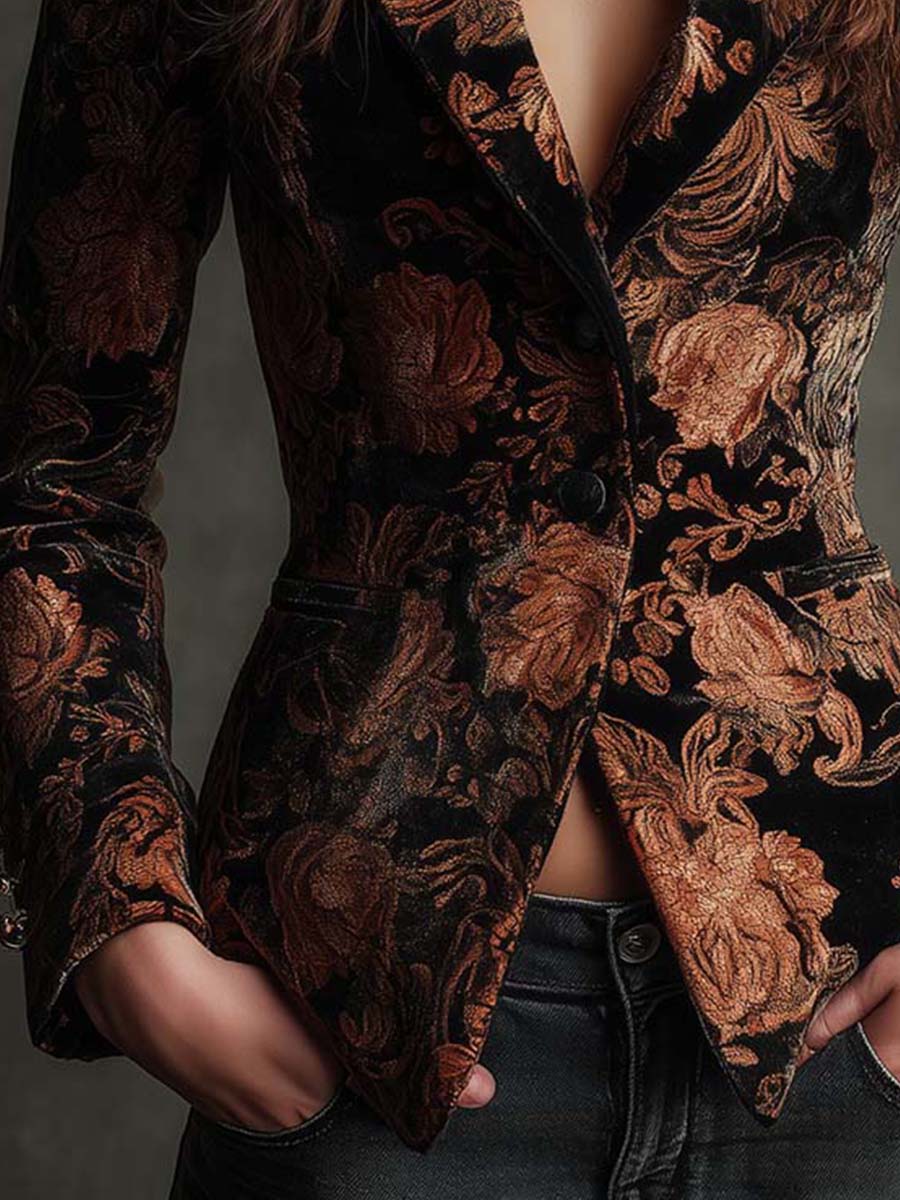 Bertille | Blazer floral negro y bronce