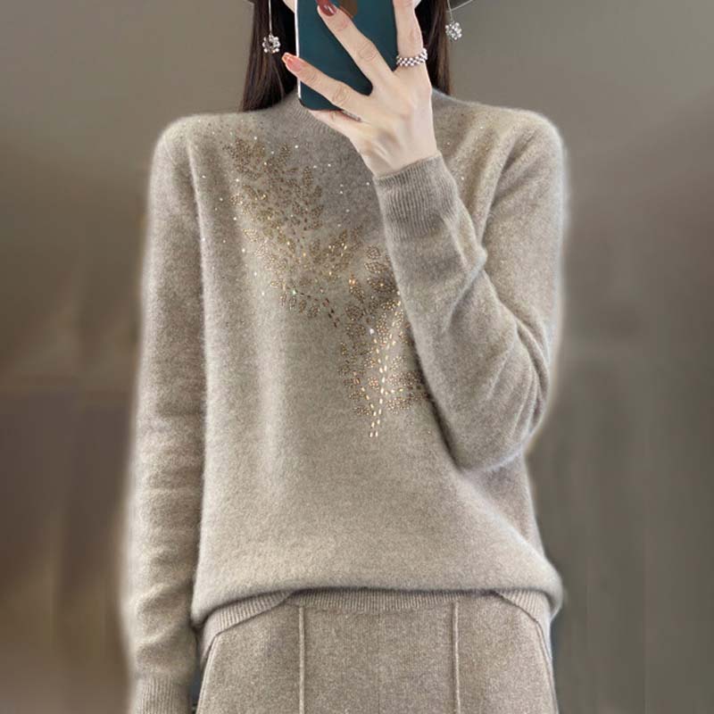 Jersey de Punto con Estampado de Hojas y Strass