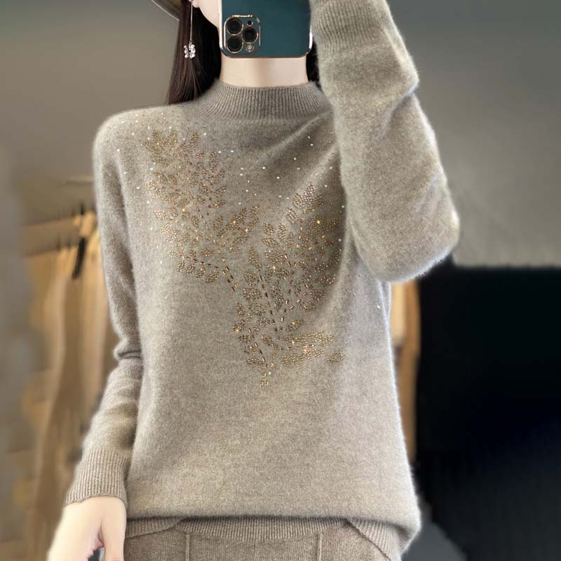Jersey de Punto con Estampado de Hojas y Strass