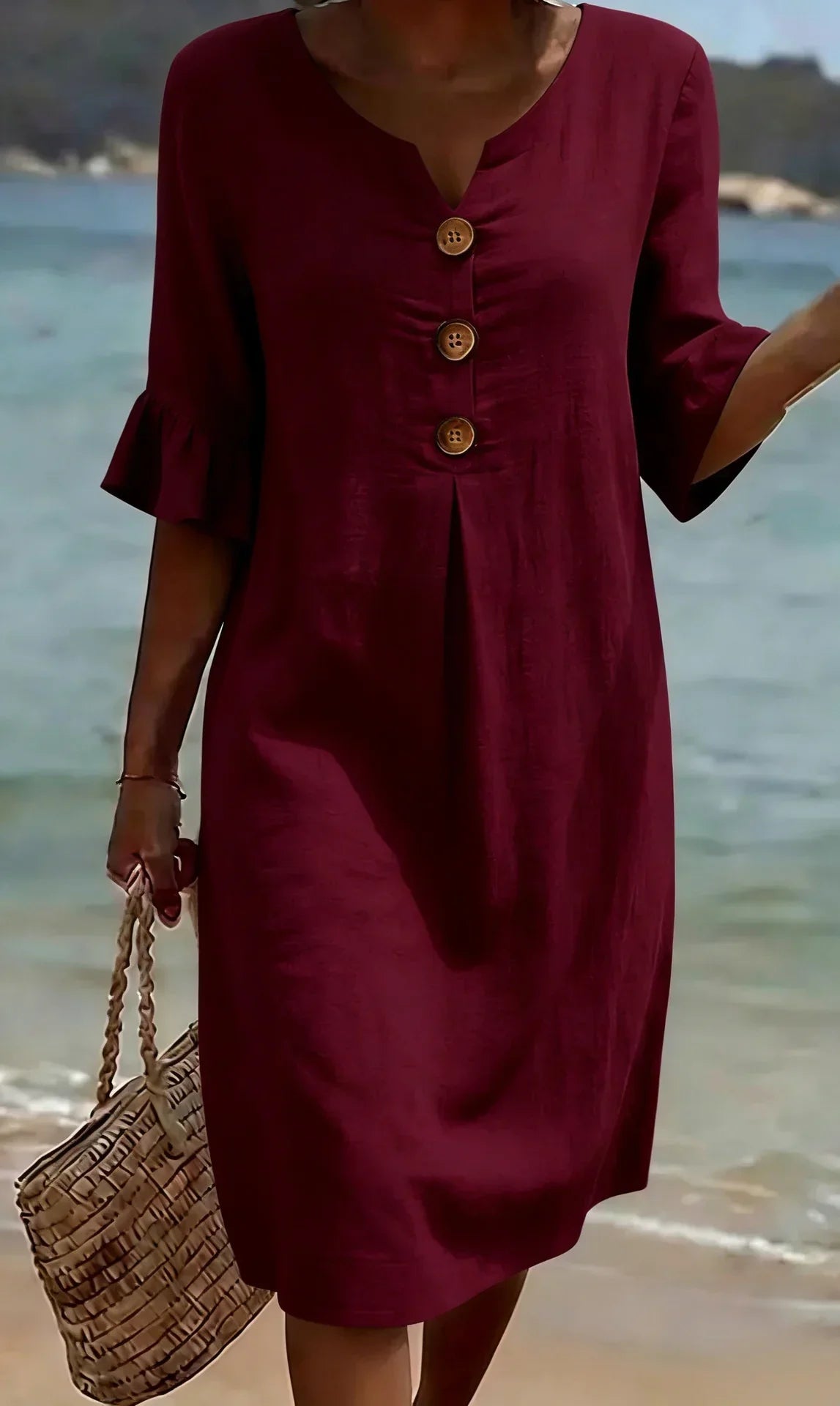 Vanesa | Vestido de Lino con Manga Abullonada