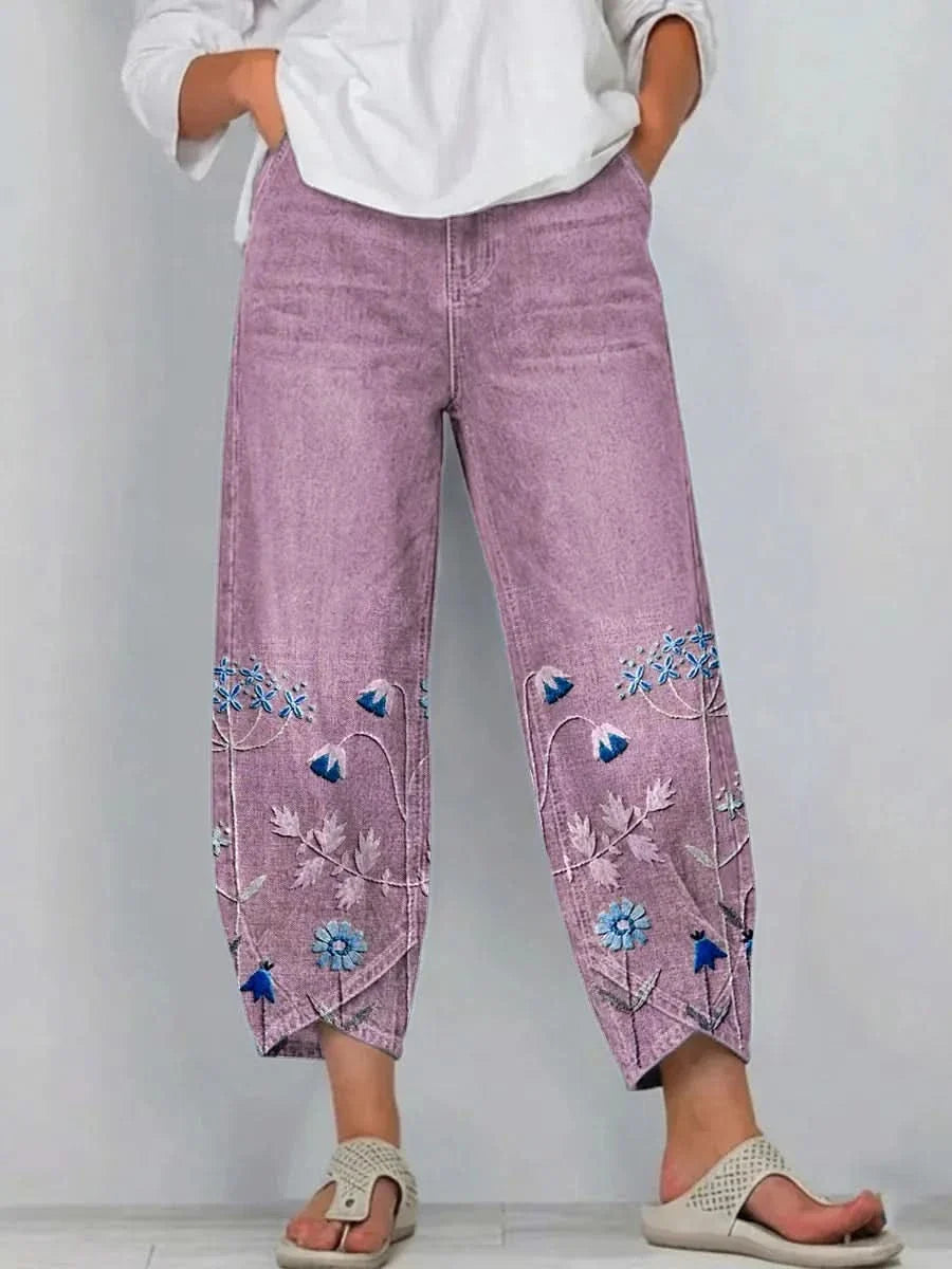 Norabelle - Pantalón Bordado de Lino