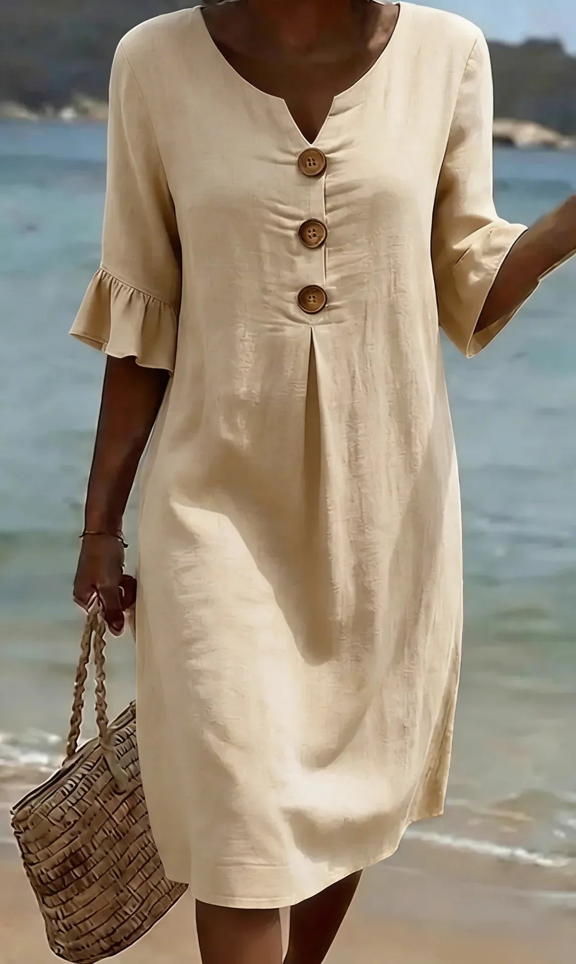 Vanesa | Vestido de Lino con Manga Abullonada