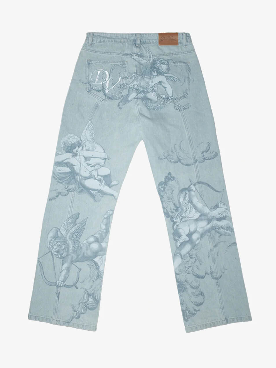 Vaqueros Azul Lavado con Estampado de Cupidos