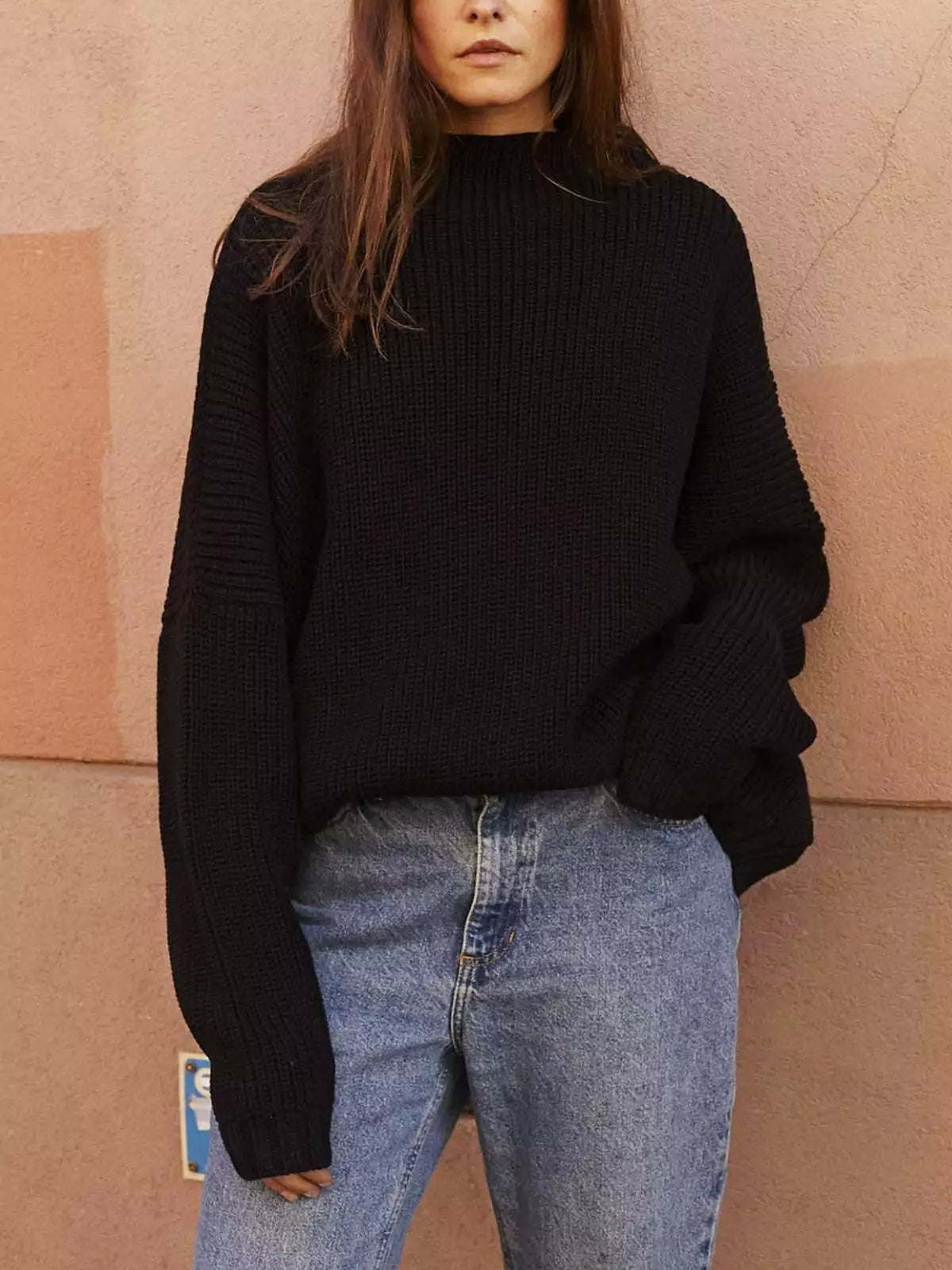 Conjunto de Jersey Oversize de Punto con Manga Murciélago y Falda Mini de Volantes