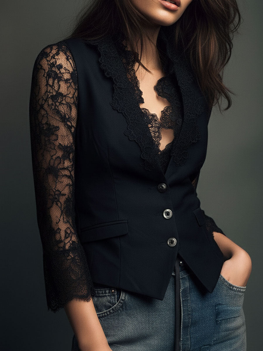Consuelo | Blazer Negro con Mangas Semitransparentes