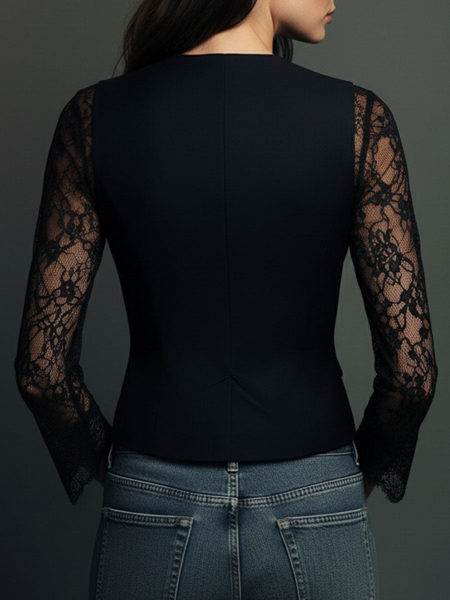 Consuelo | Blazer Negro con Mangas Semitransparentes
