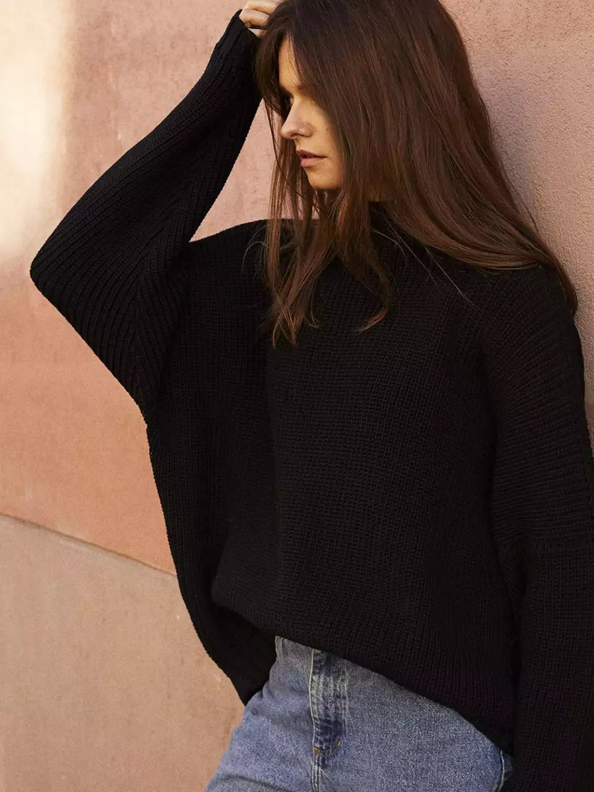 Conjunto de Jersey Oversize de Punto con Manga Murciélago y Falda Mini de Volantes