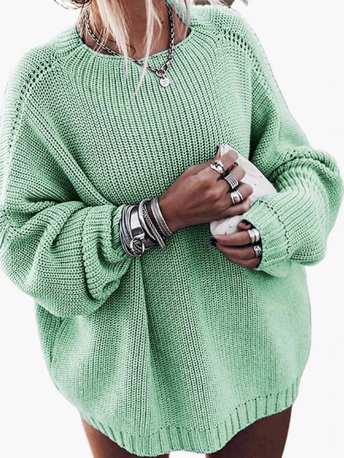 Conjunto de Jersey Oversize de Punto con Manga Murciélago y Falda Mini de Volantes