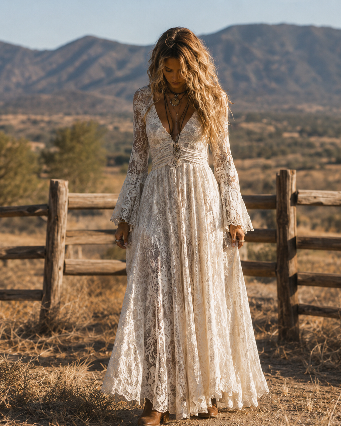 Vestido de Encaje Elegante con Mangas Acampanadas