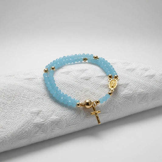 Pulsera Rosario de Cristal y Detalles Dorados