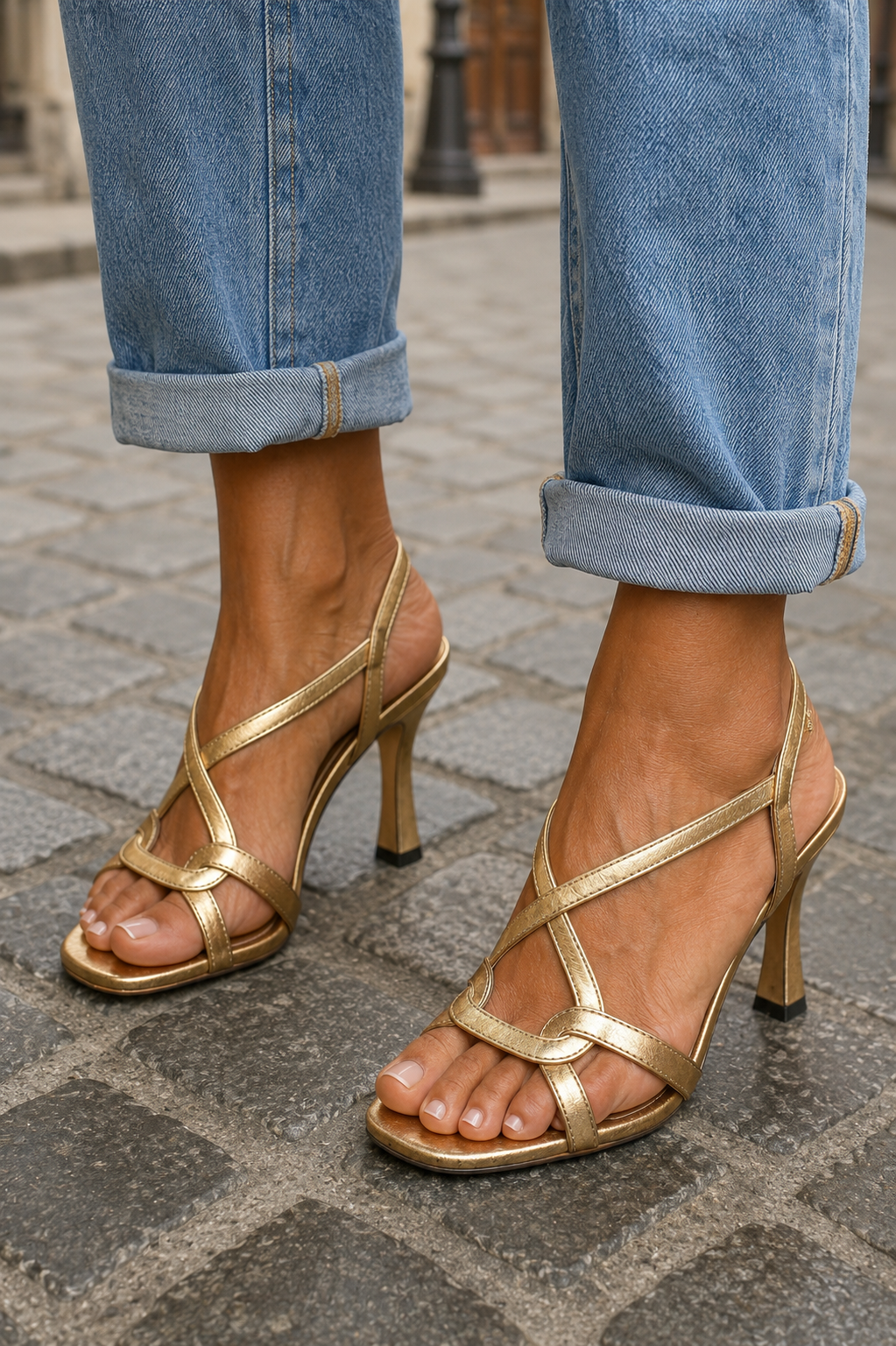 Cassie - Sandalias de Tiras Doradas