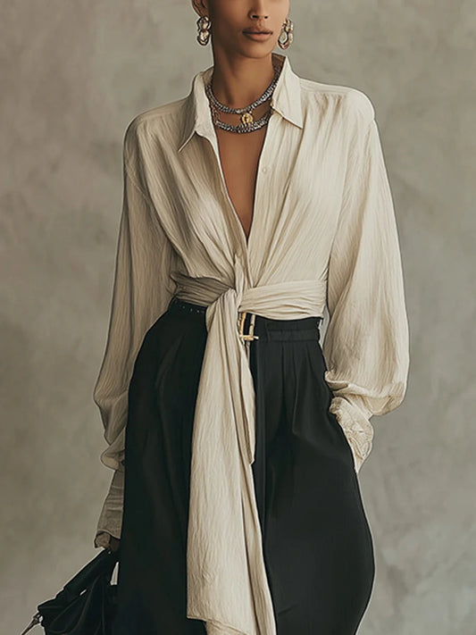 Conjunto Camisa con Lazo y Pantalón Palazzo