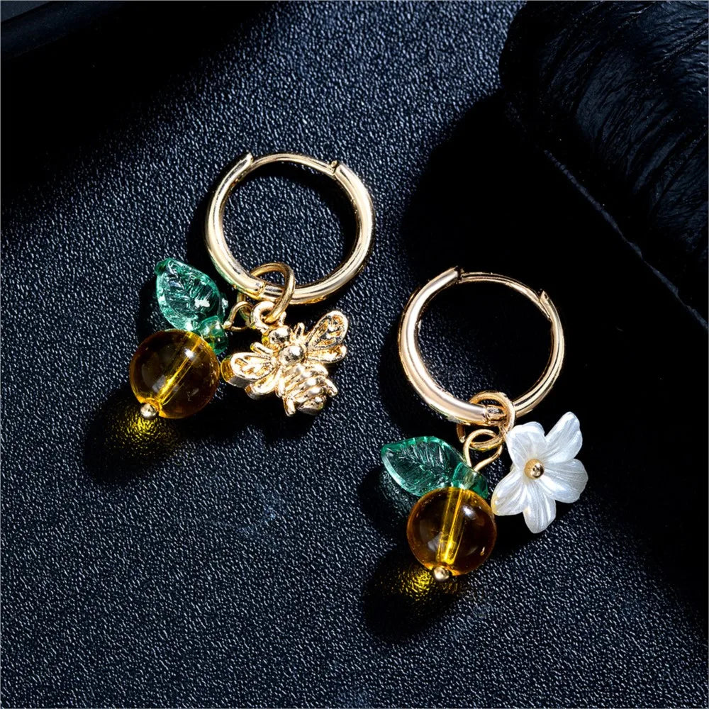 Aretes de Aro con Flores y Abejas