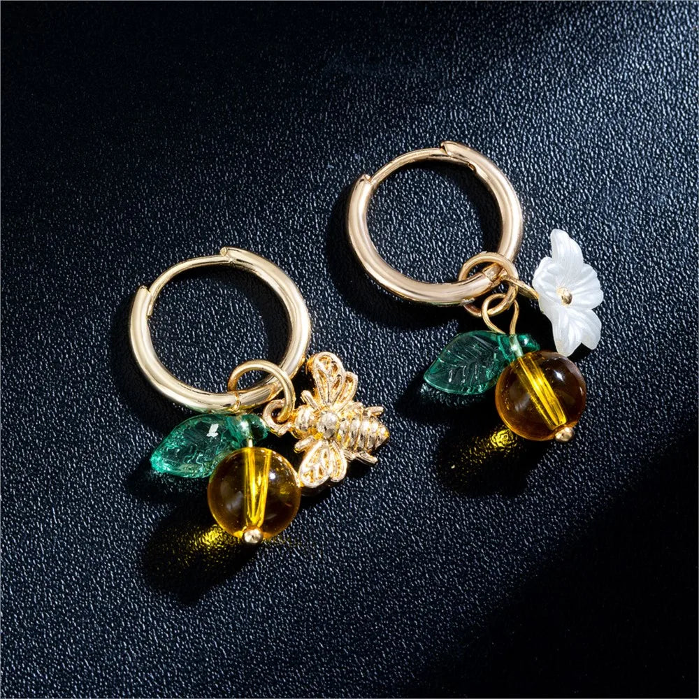 Aretes de Aro con Flores y Abejas