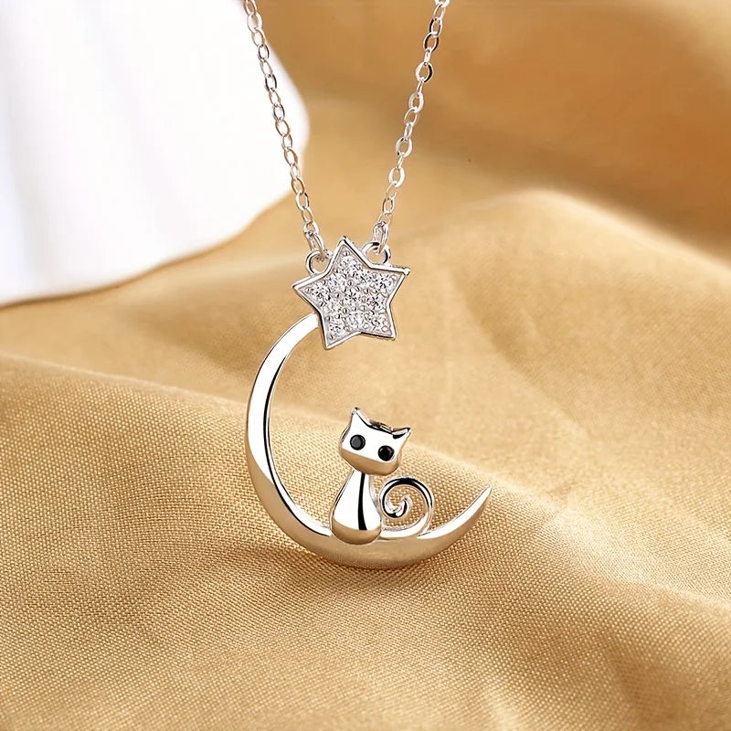 Collar de Silueta de Gato y Estrellas
