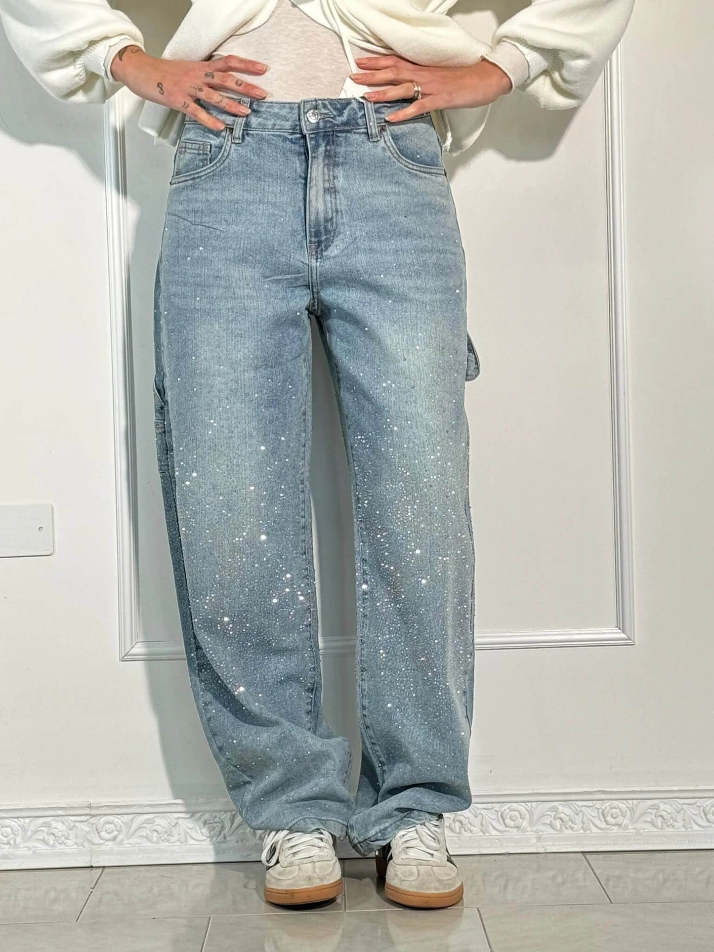 Vaqueros Carpenter Balloon con Brillo y Detalles Denim