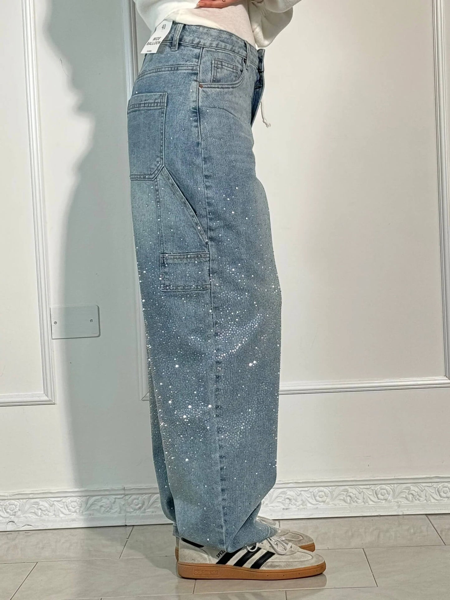 Vaqueros Carpenter Balloon con Brillo y Detalles Denim