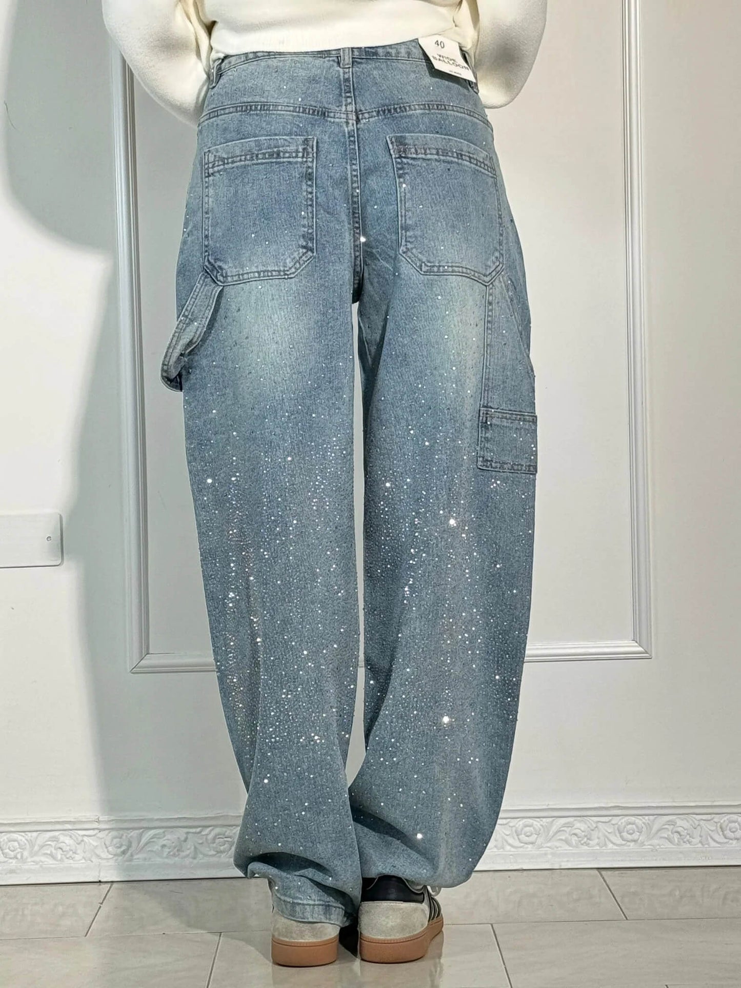 Vaqueros Carpenter Balloon con Brillo y Detalles Denim