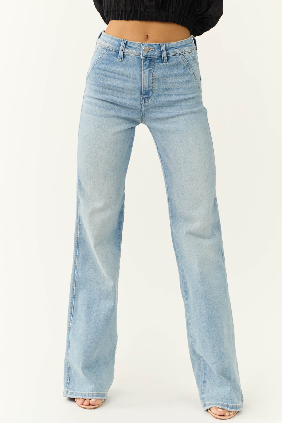 ELARÉA – Vaquero de campana para mujer en denim azul claro