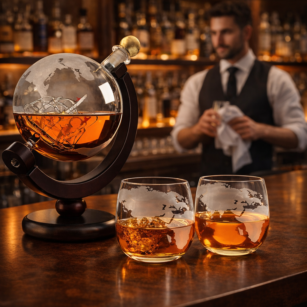 Licorera Mapa del Mundo con Vasos – Edición Exclusiva