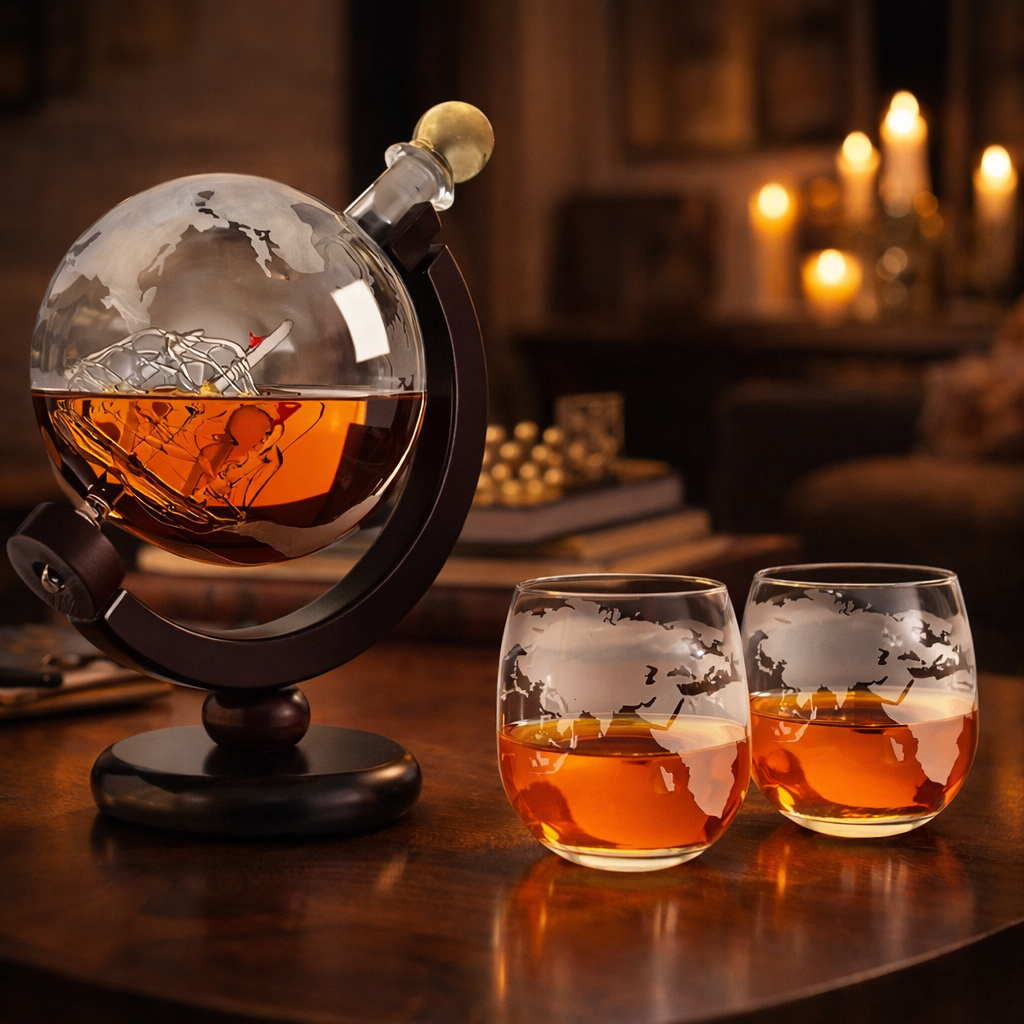 Licorera Mapa del Mundo con Vasos – Edición Exclusiva