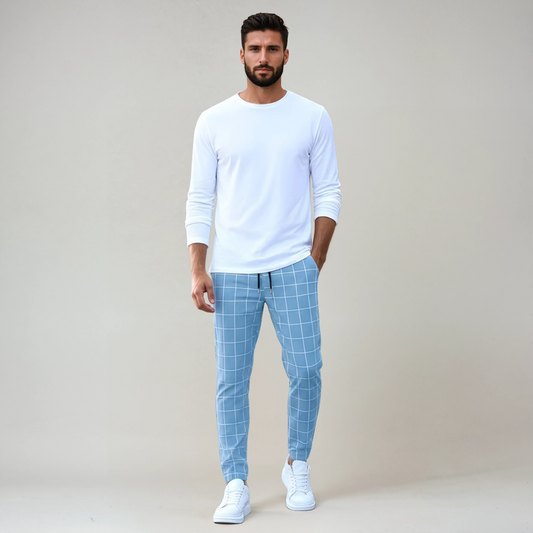 DANVER – Pantalón de hombre con estampado de cuadros y cintura ajustable
