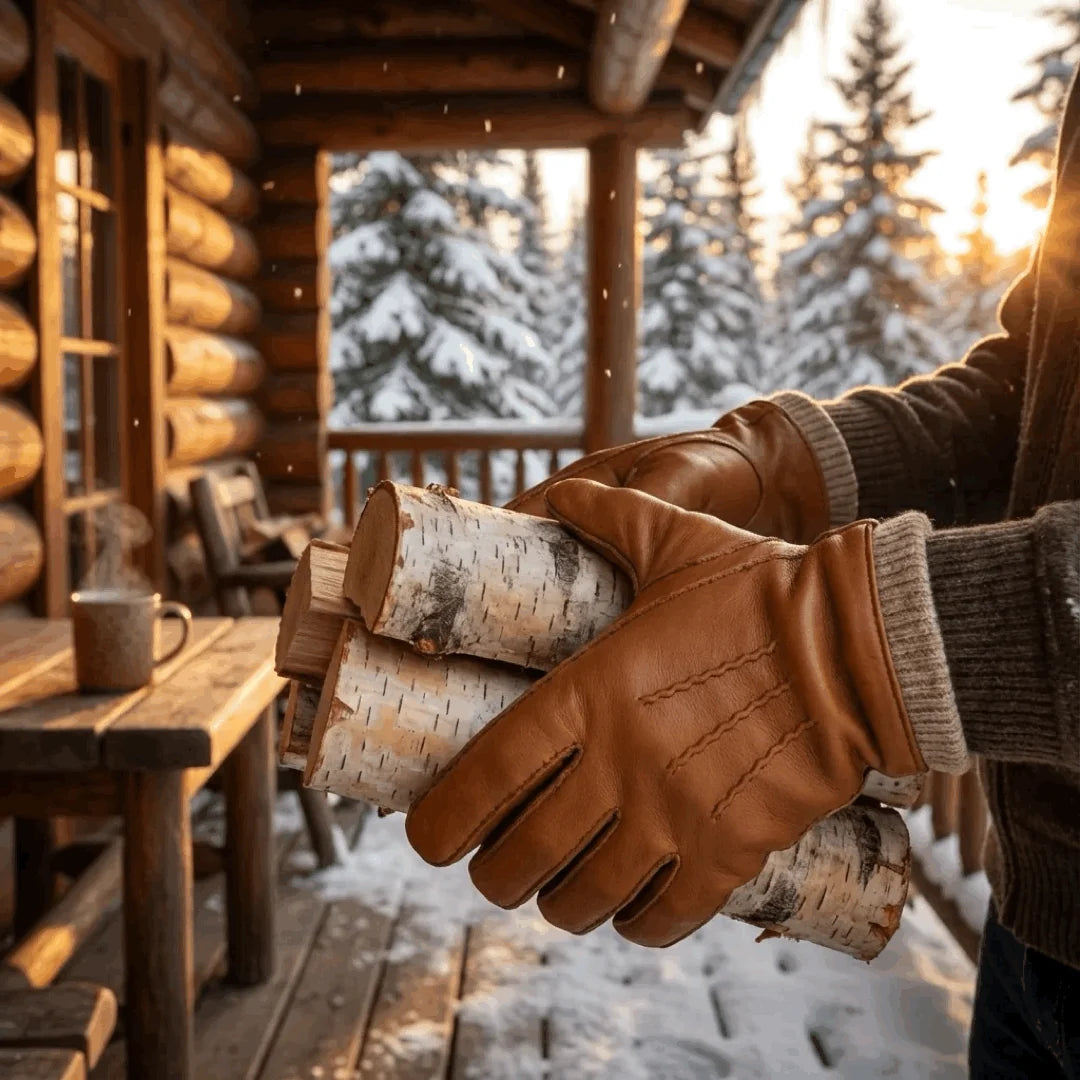 Guantes de Piel con Puño de Punto