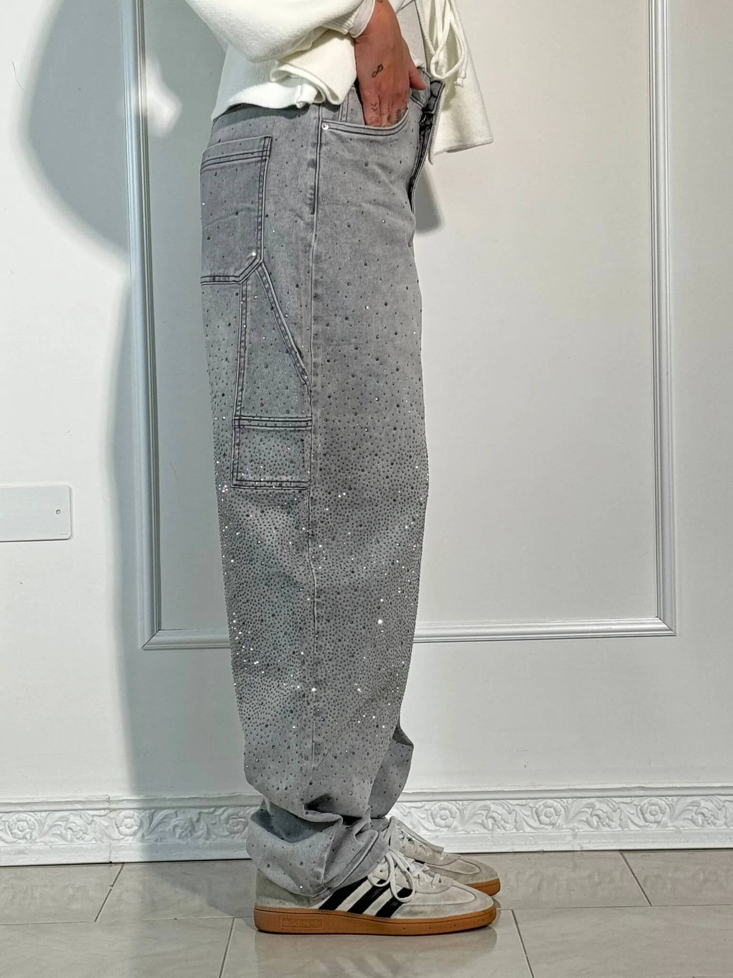 Vaqueros Carpenter Balloon con Brillo y Detalles Denim