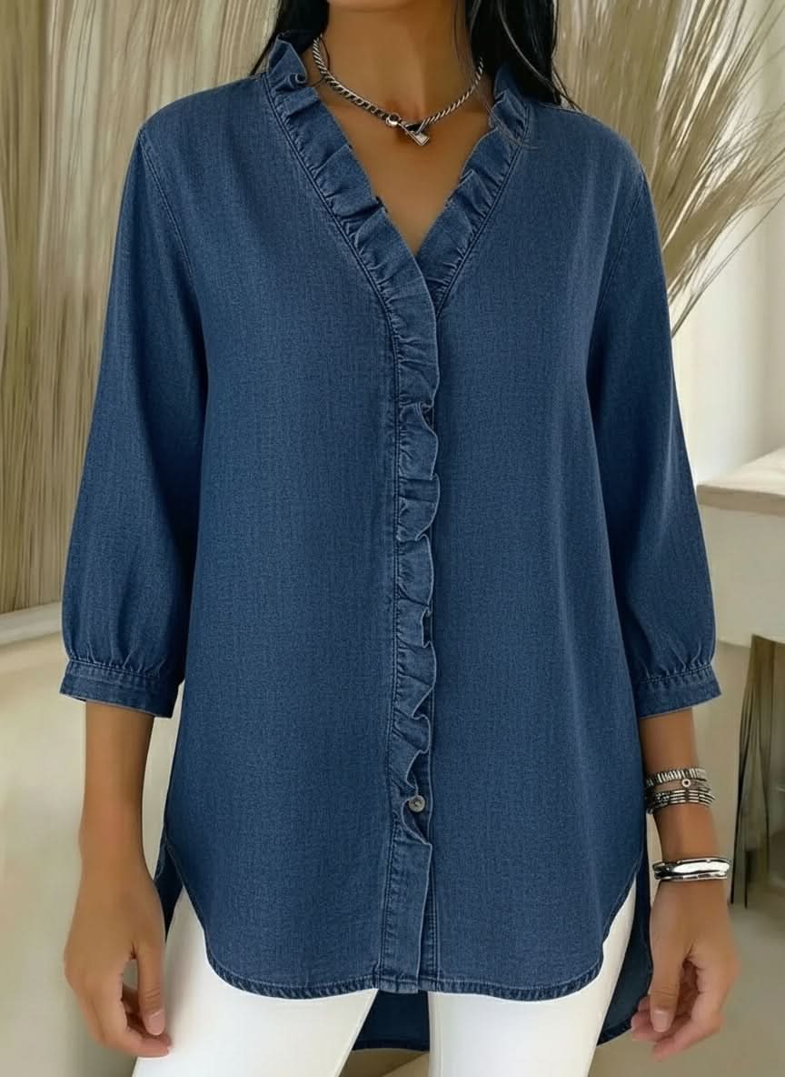 Blusa Celeste con Volantes
