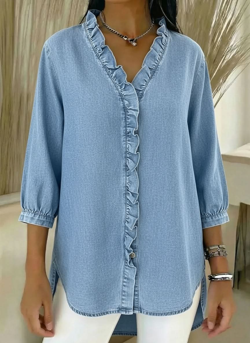 Blusa Celeste con Volantes