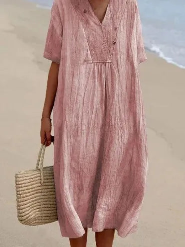 Sandra™  | Vestido Informal con Textura de Lino y Escote en Pico