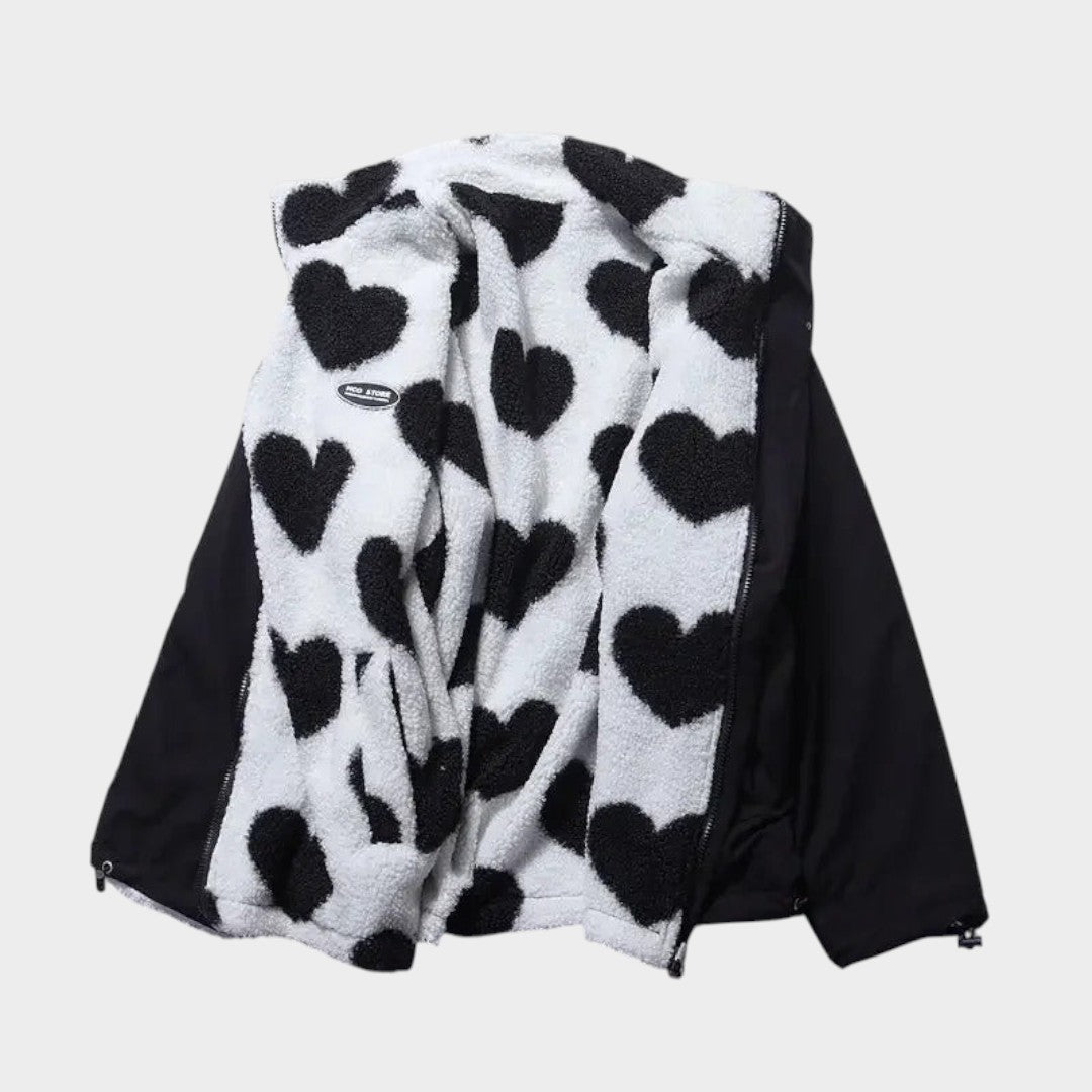 Dianne | Chamarra polar reversible con corazones