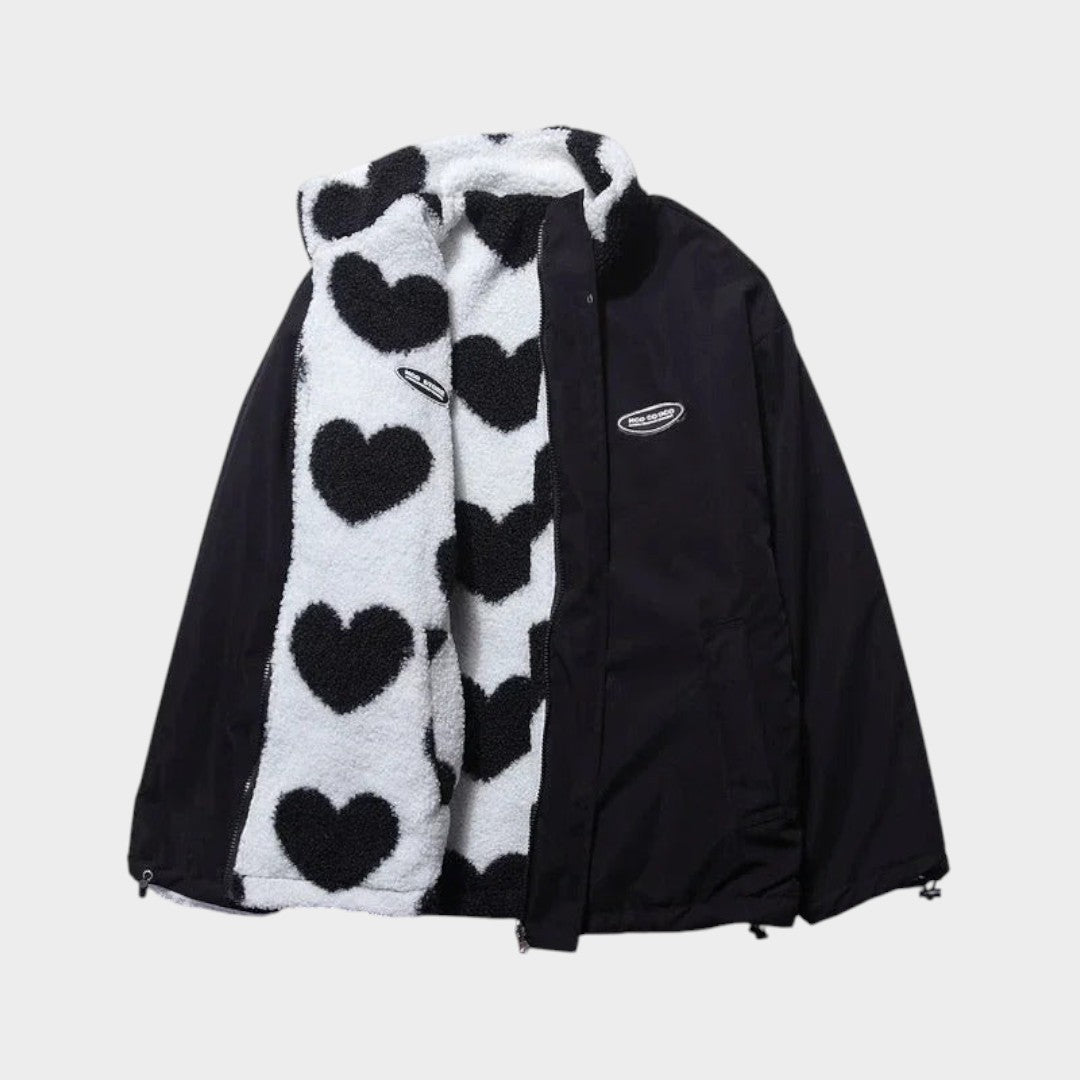 Dianne | Chamarra polar reversible con corazones