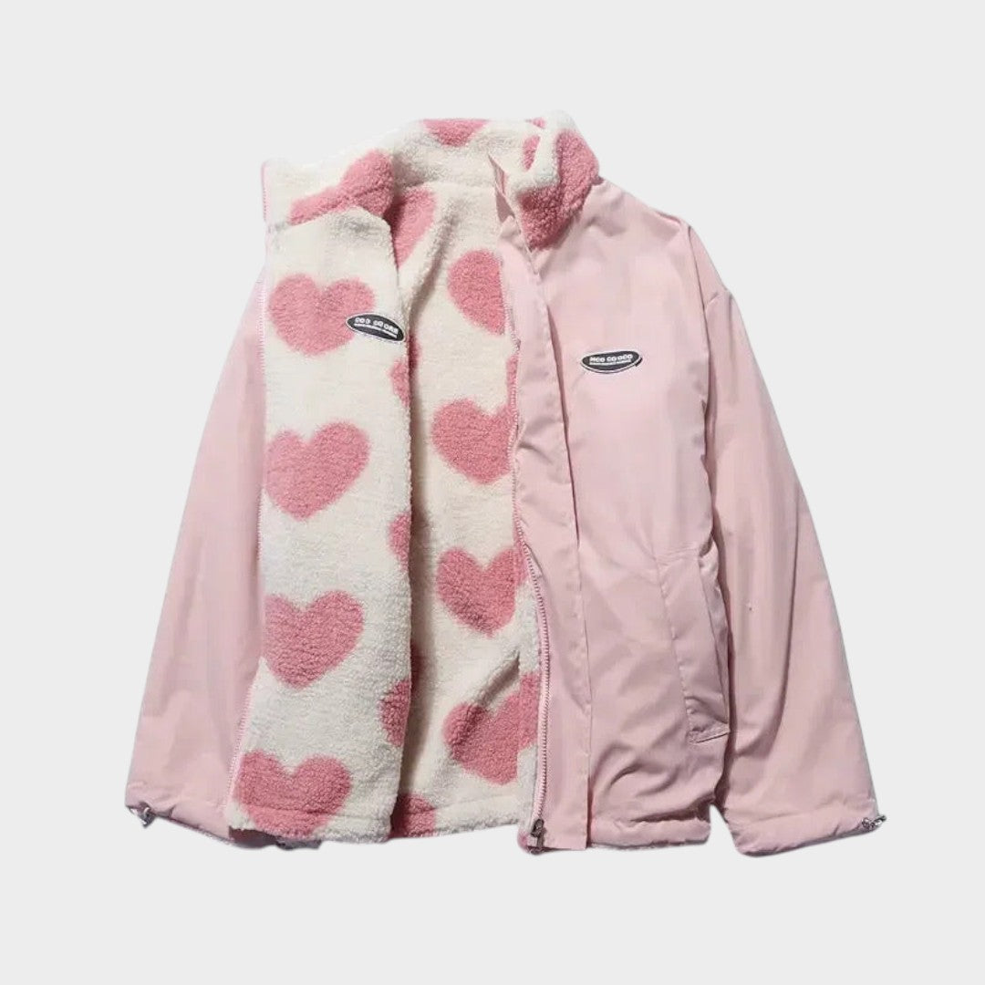 Dianne | Chamarra polar reversible con corazones