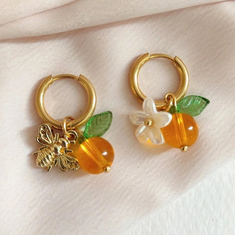 Aretes de Aro con Flores y Abejas