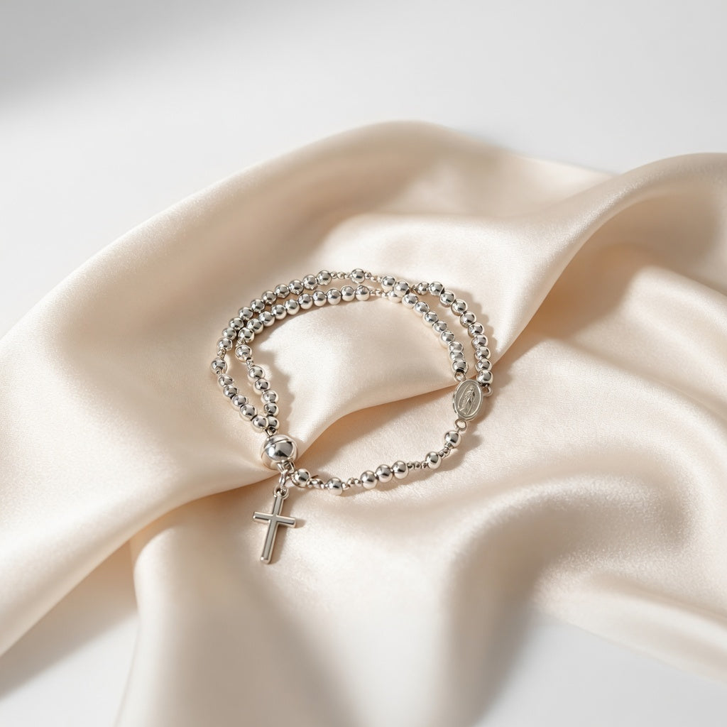 Pulsera Rosario de Cristal y Detalles Dorados