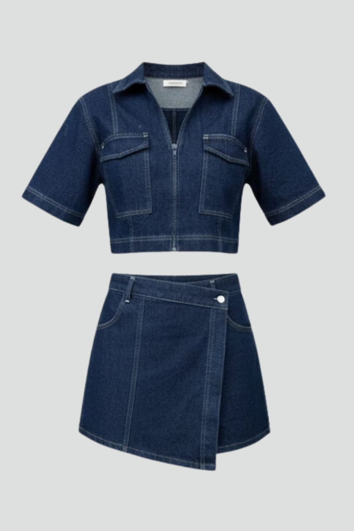 Silvia | Conjunto Vaquero Top y Minifalda