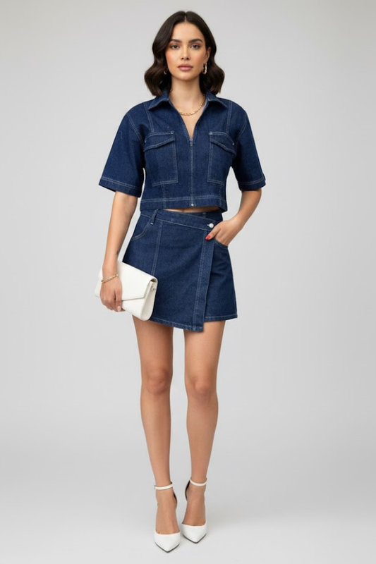 Silvia | Conjunto Vaquero Top y Minifalda