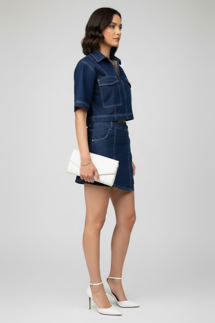 Silvia | Conjunto Vaquero Top y Minifalda