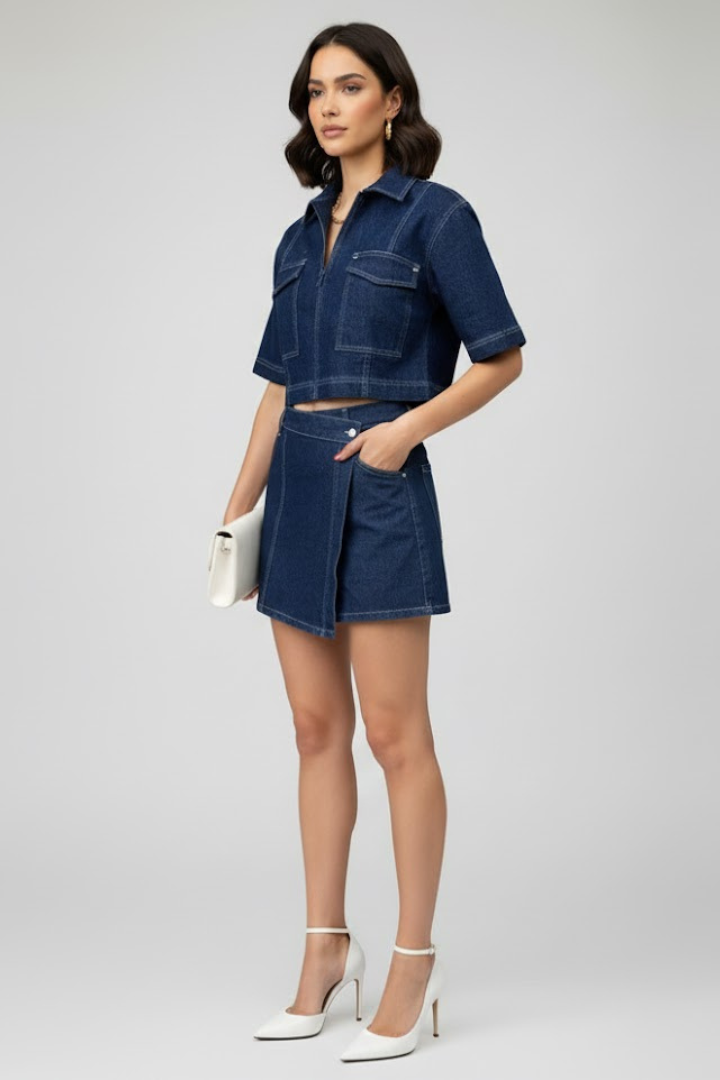 Silvia | Conjunto Vaquero Top y Minifalda