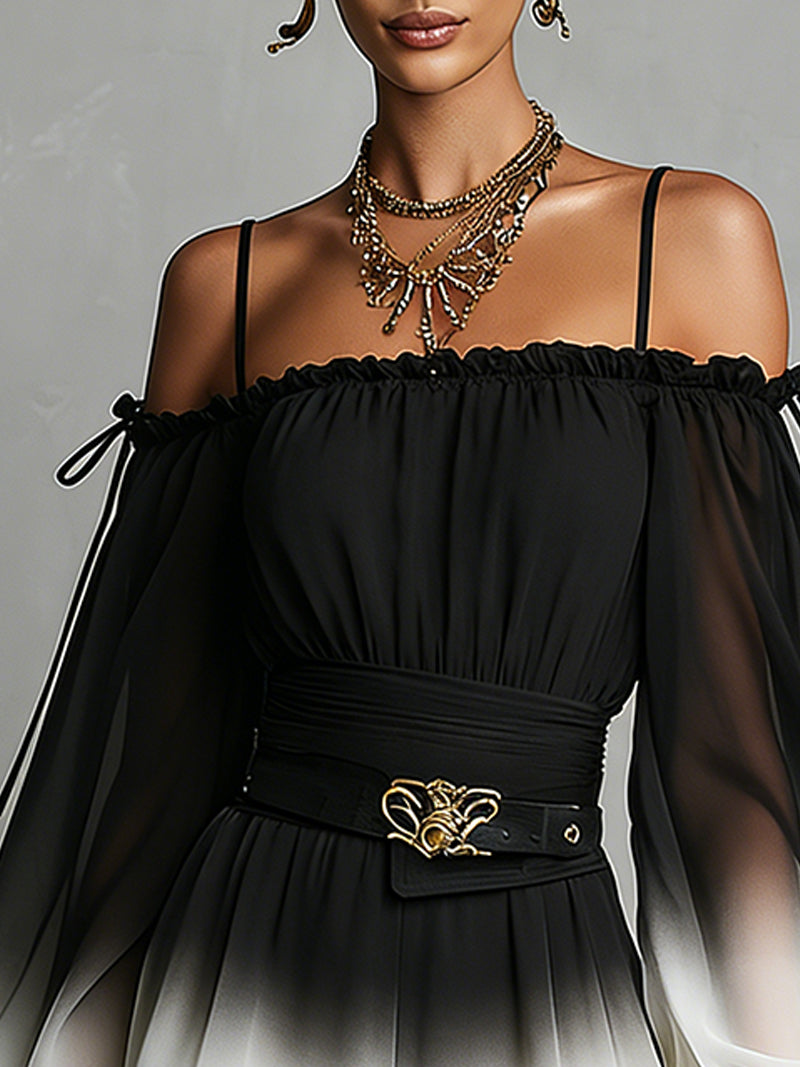 Vestido Largo Degradado con Hombros Descubiertos