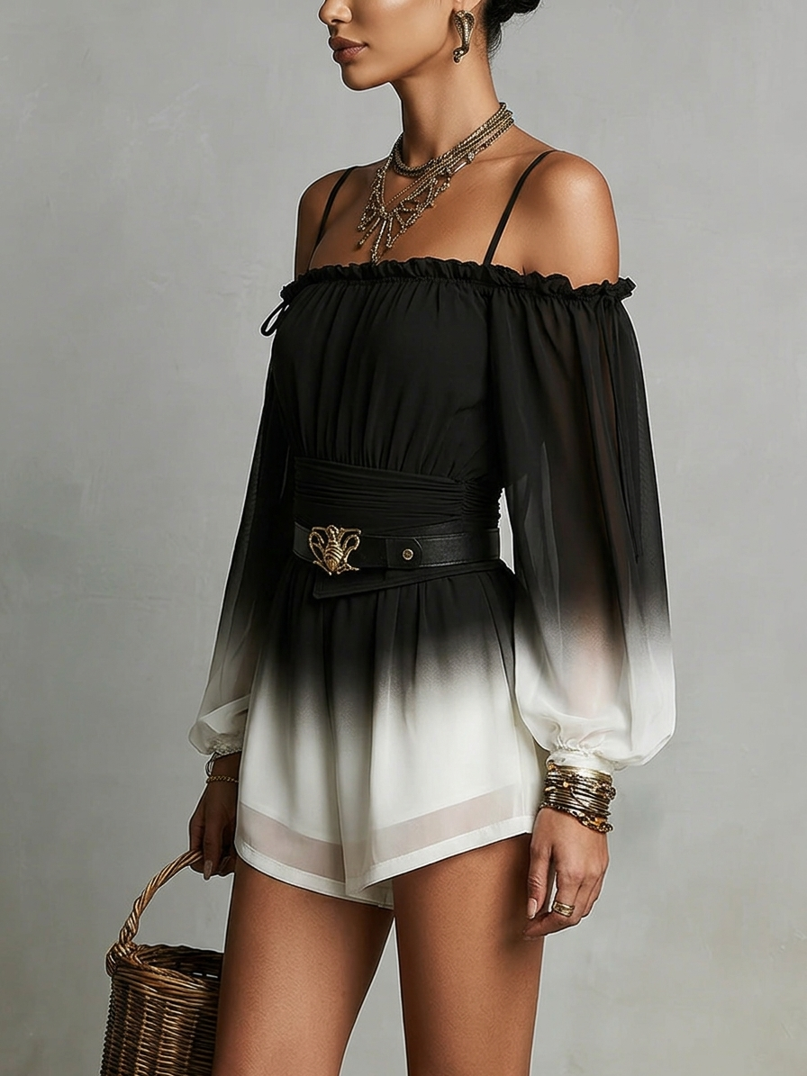 Vestido Largo Degradado con Hombros Descubiertos