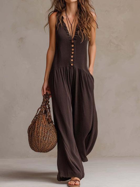 Mono Elegante con Cuello de Volantes