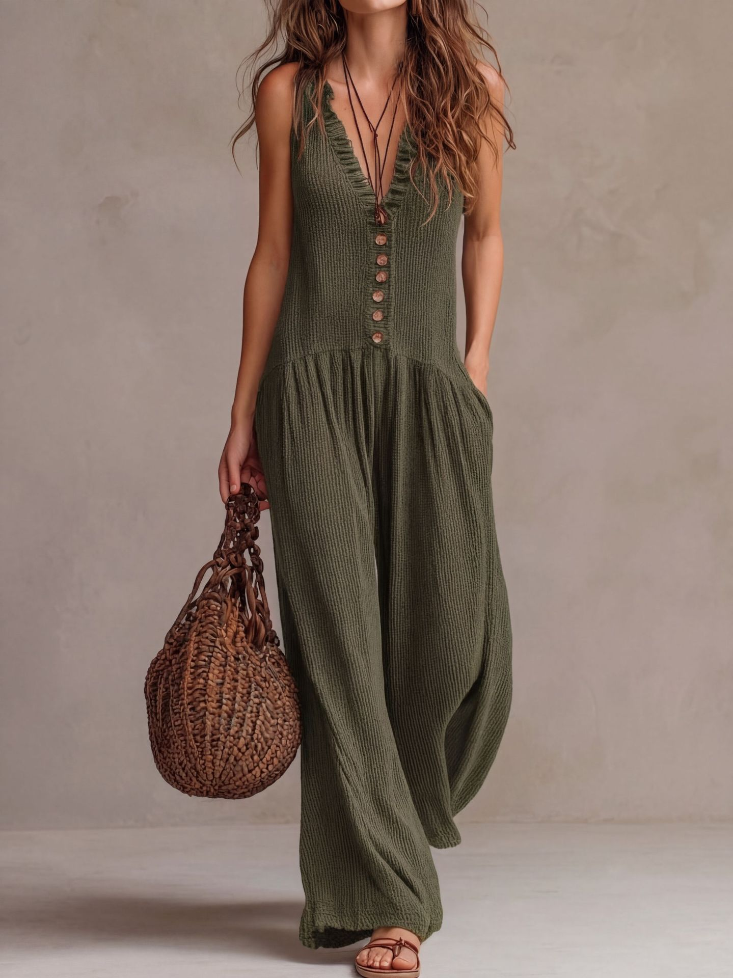 Mono Elegante con Cuello de Volantes