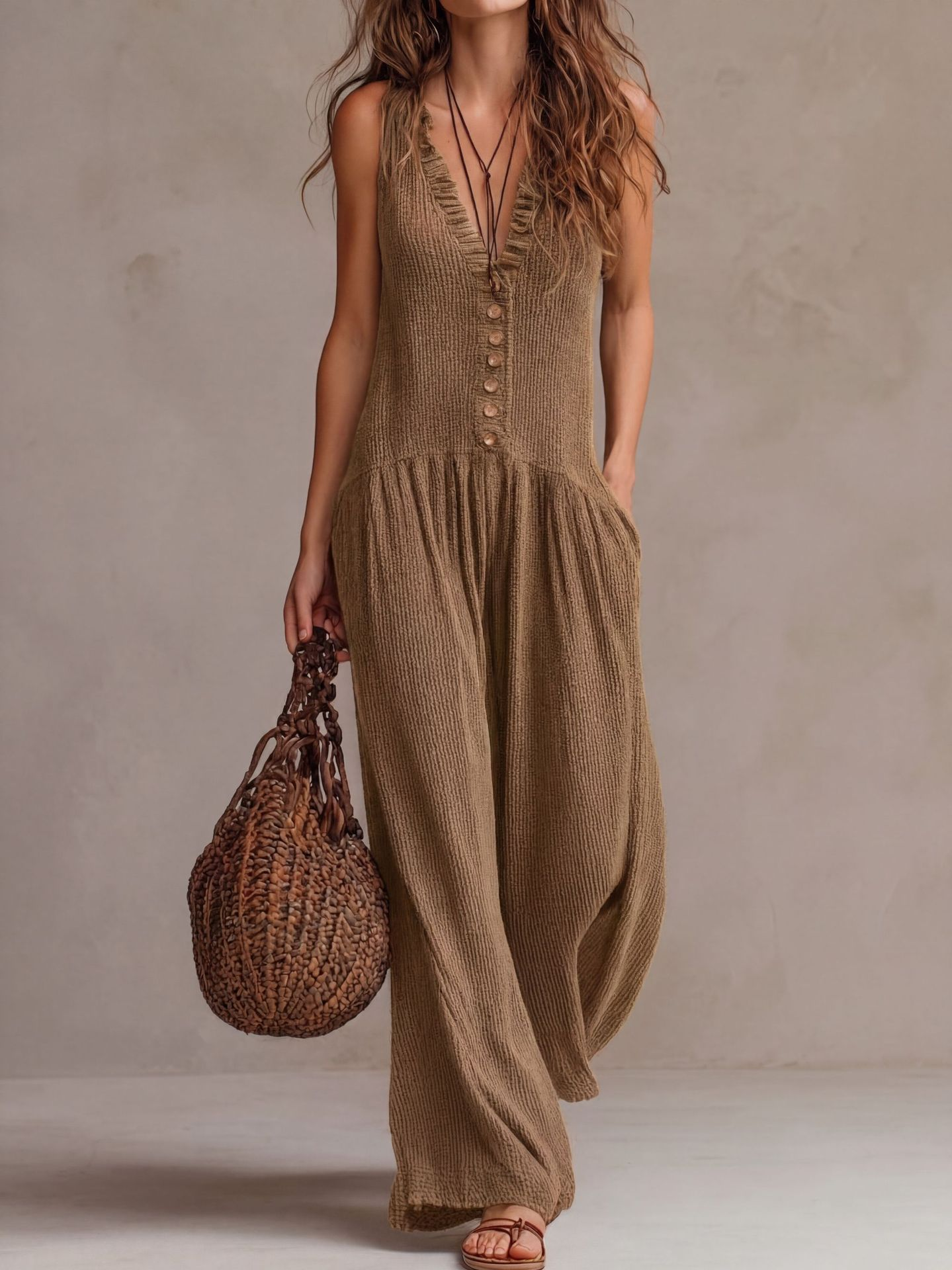 Mono Elegante con Cuello de Volantes