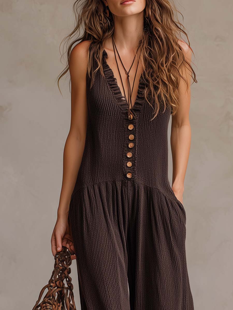 Mono Elegante con Cuello de Volantes
