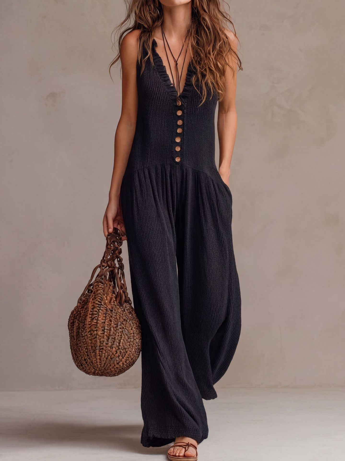 Mono Elegante con Cuello de Volantes